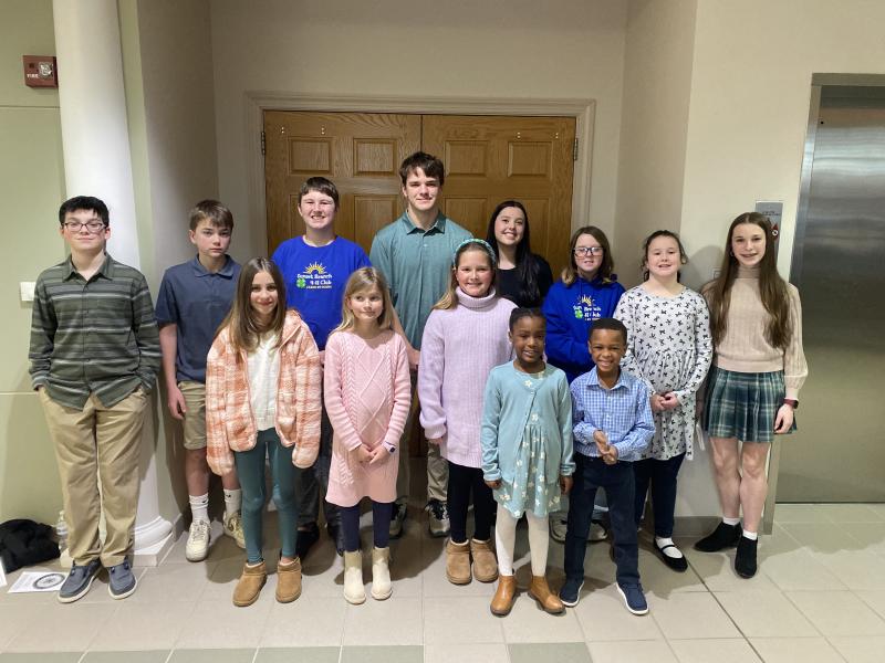 Sussex Academy students who participated in the Sussex County 4-H public speaking contest are in back (l-r) Joel Denham, Liam Probert, Alex Mavity, Kieran Probert, Lillie Bradley, Jane Mavity, Caroline Krajewski and Claire Denham. In front are Willow Cohan, Isabelle Hein, Lily Hein, Evelyn Denham and Micah Denham. SUBMITTED PHOTO